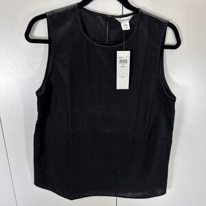 Calvin Klein Black Linen Blend Sleeveless Top,‎ Crew Neck, Medium Fall Staple